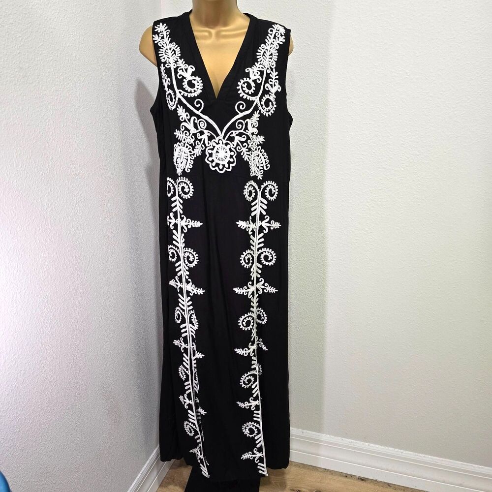 Black White Embroidered Long Dress Medium Cocktail Party Whimsigoth Cottage Goth